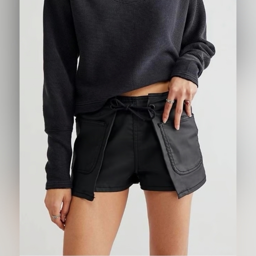 Free People Black Shorts With Tie Over Skort Style